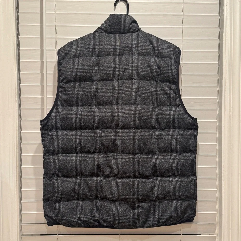 johnnie-O Men's Grey Plaid Golf‎ Quilted Puffer Full Zip Vest Red Lined Size XL